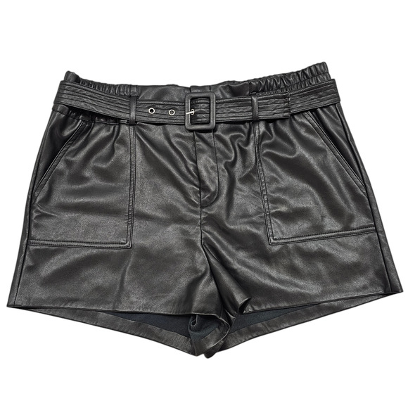 Guess Pants - Guess Faux Leather Shorts Womens XL Black High Rise Belted Pockets Plus Size